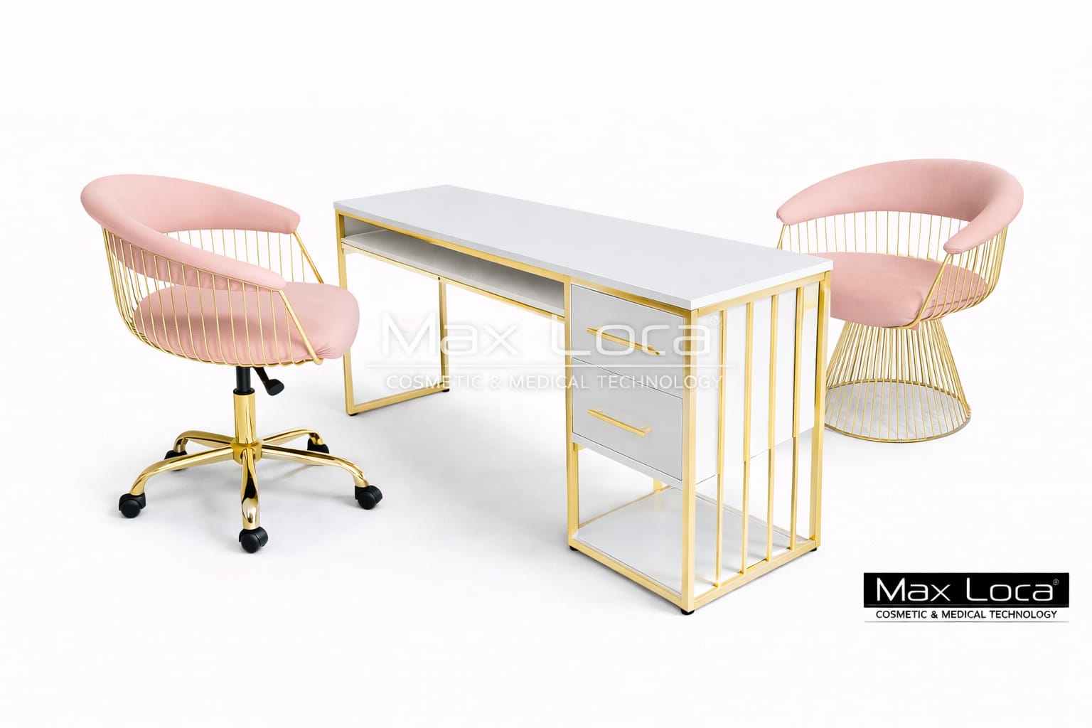 Gold Detay Pembe Protez Tırnak Masa Seti